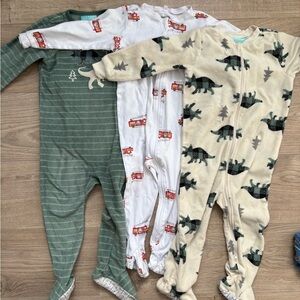 Pekkle 2T Footed Pajama Bundle Dino Firetruck Fleece Cotton Sleepers